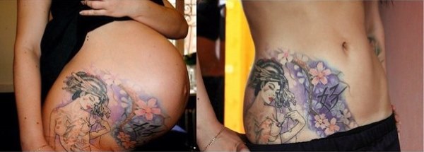 Tatouages ​​sur le ventre pour les filles après l'accouchement pour cacher les vergetures
