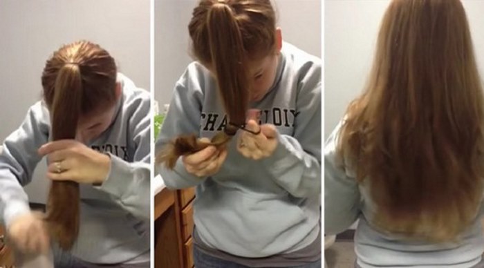 Cara memotong rambut di rumah untuk diri anda sendiri sama seperti gadis itu. Video