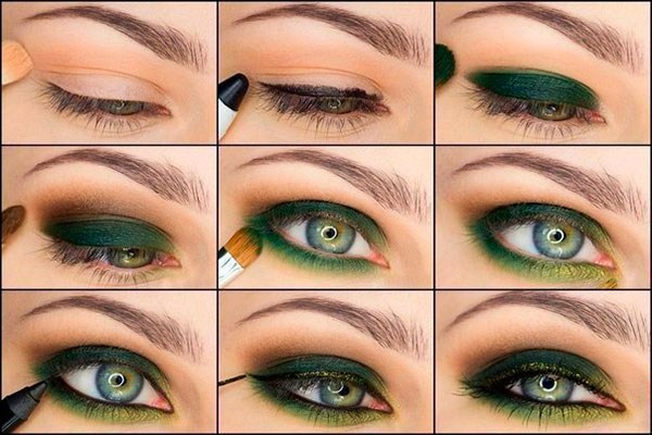 Make-up für grüne Augen und hellbraunes, dunkles, helles, rotes Haar. Schritt für Schritt mit einem Foto zu Hause