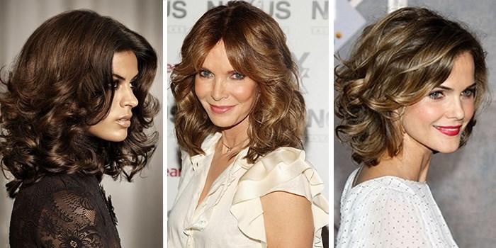 Sieviešu matu griezumi vidēji cirtainiem matiem. Fotogrāfija. Apaļai, ovālai sejai
