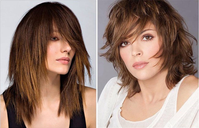 Fryzury damskie dla średnich włosów z grzywką. Zdjęcie modnych fryzur na jasne, ciemne, rude włosy