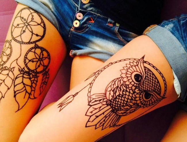 Tatuaże dla dziewczynek na nodze. Zdjęcia piękne wzory, małe napisy, znaczenie