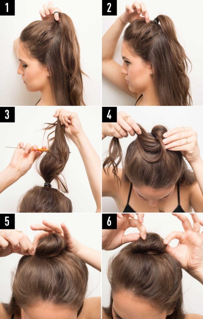 Frisuren in 5 Minuten für mittleres Haar mit eigenen Händen zu Hause. Ein Foto