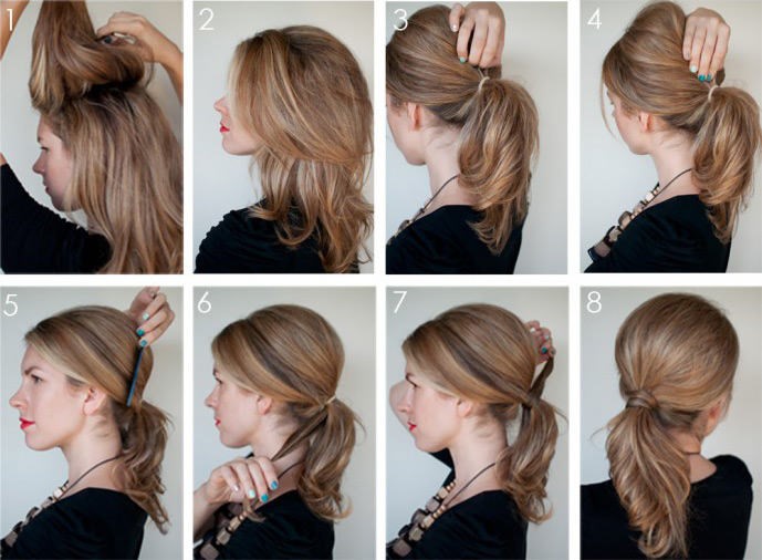 Gaya rambut dalam 5 minit untuk rambut sederhana dengan tangan anda sendiri di rumah. Gambar
