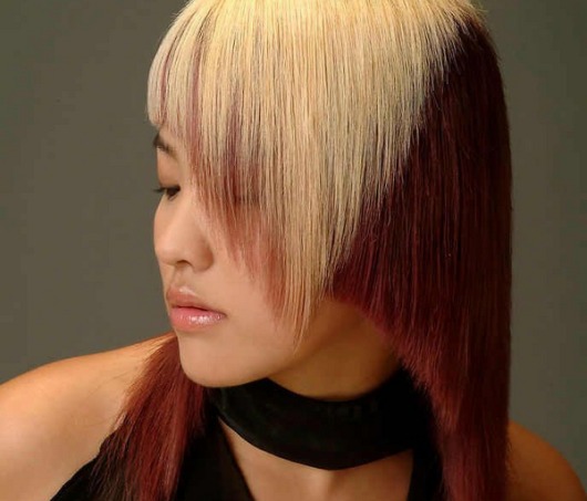 Coupe de cheveux Long bob pour les cheveux foncés, clairs et rouges - vues avant et arrière. Le schéma et la technique des coupes de cheveux avec une frange oblique et droite, sans frange. Une photo