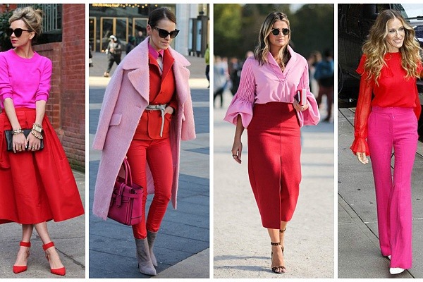 El vermell és una combinació amb altres colors de la roba de la dona, que significa amb què cal posar-se, a qui s’adapta