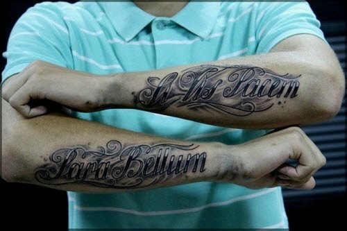 Vyriškos tatuiruotės ant rankos: užrašai su vertimu, jų reikšmė, graži su prasme, keltų raštu, maža, visai rankai, eskizai