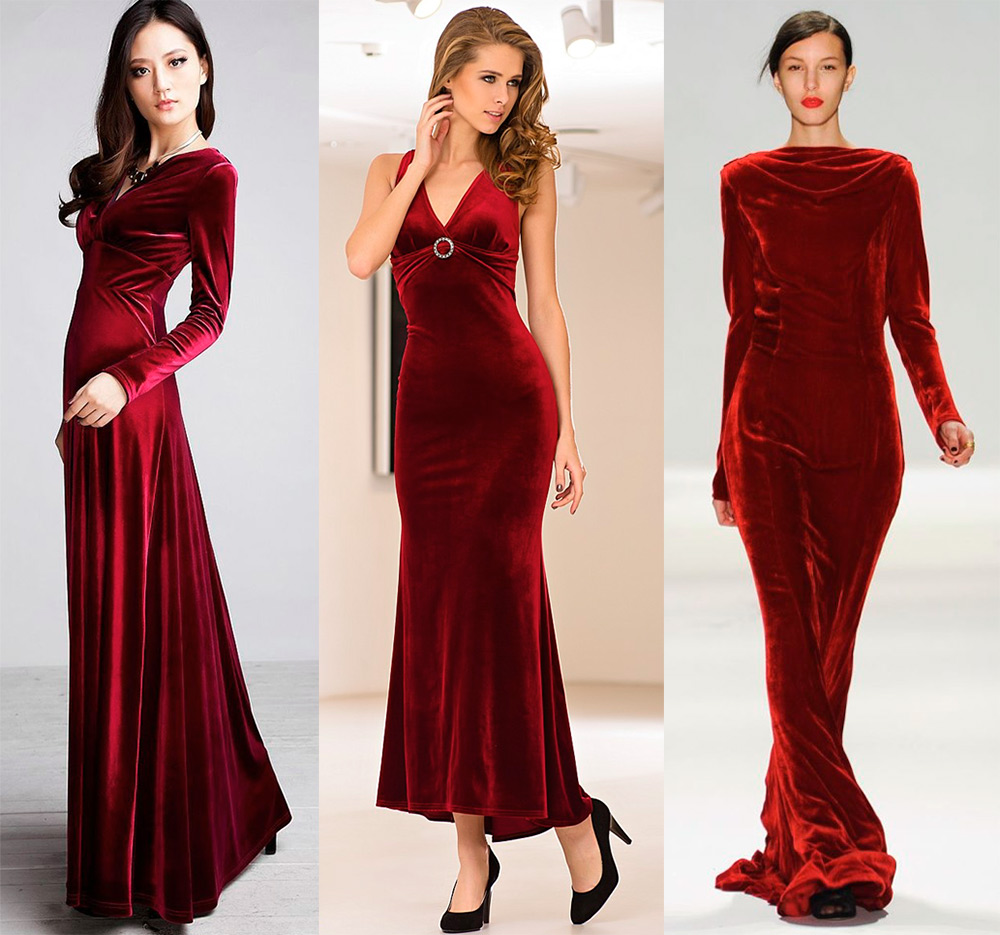 Aksamitne sukienki: style i zdjęcia. Dla młodzieży i kobiet, kobiet w ciąży. Trendy w modzie 2020