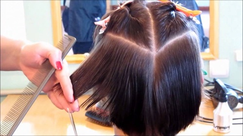 Potongan rambut Sesson untuk rambut sederhana. Foto 2020, pandangan depan dan belakang, dengan poni. Rupa-rupanya, cara memotong