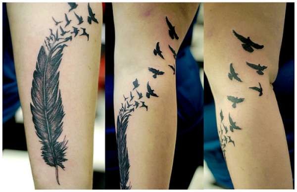 Paukščių tatuiruotė - reiškia mergaičių tatuiruotes erelis, sakalas, balandis, kregždė, pelėda, paukščių pulkas. Nuotraukos ir eskizai
