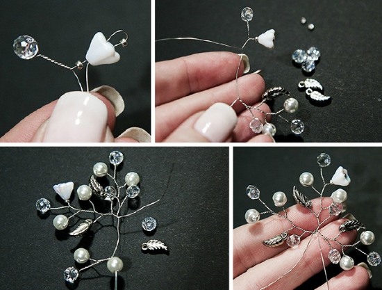 Wie man ein DIY Haarschmuck aus Perlen und Draht, Satinbändern, Perlen, Foamiran, mit Strasssteinen macht. Schritt-für-Schritt-Anleitung mit Fotos