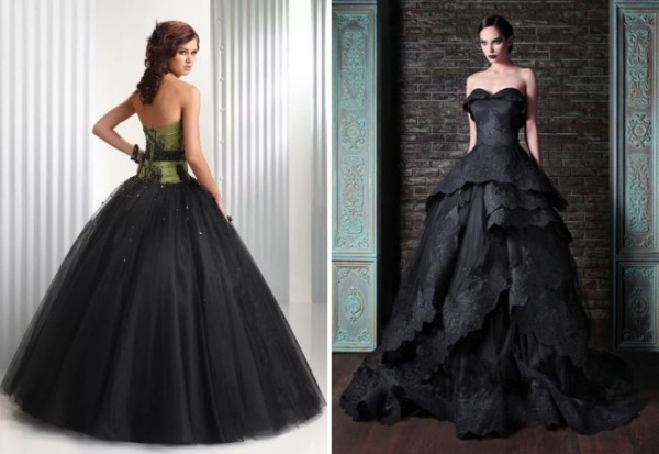 Gaun malam hitam ke lantai dengan celah, renda, bahu terbuka, belakang, untuk penuh, dengan gaya Dior. Gambar