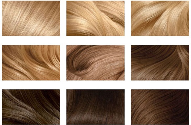 Světle hnědá barva na vlasy Garnier, Estelle, Loreal, Kapus, Palet, Igor. Paleta, fotografie na vlasy