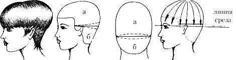 Stříhaná čepice pro krátké vlasy. Fotografie, přední a zadní pohled, s ofinou, plynulý přechod, na noze