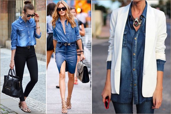Dżinsowe koszule damskie: style, w co się ubrać. Modne kokardki 2020, zdjęcia i obrazy
