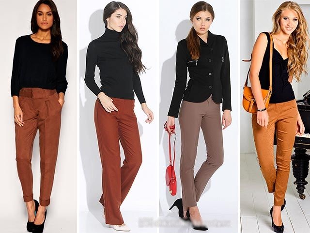 Cu ce ​​să poarte pantaloni maro pentru femei, bărbați. Foto: catifea, piele, carouri, cu imprimeu, săgeți, înguste și largi, clasice