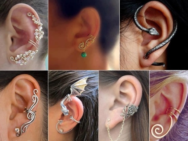 Orejeras para orejas de oro, plata, alambre. Cómo usar joyas, cómo hacer puños con tus propias manos. Clase maestra