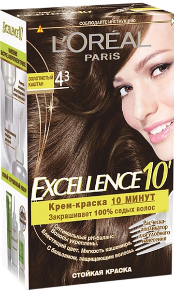 Haarfärbemittel Loreal Excellence. Farbpalette, Foto, Farbauswahl, Anweisungen zum Färben