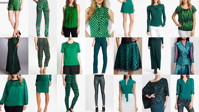Vihreä vaatteissa. Sävyt, nimet ja valokuvat, paletti lämpimiä ja kylmiä sävyjä
