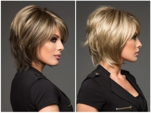 Cort de cabell en cascada per a cabells curts, femení sense serrell. Novetats 2020, foto, vista posterior i frontal
