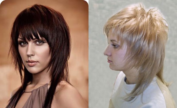 Cascada de corte de pelo para cabello corto, femenino sin flequillo. Nuevos elementos 2020, foto, vista posterior y frontal