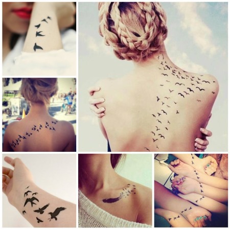 Krásná tetování pro dívky. Fotografie nápisů, světlé ženské tetování, spárované, malé na paži, zápěstí, stehně, rameni, noze, břiše