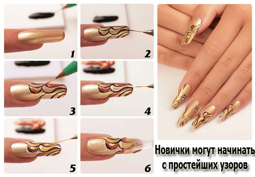 Ideen für Zeichnungen auf Nägeln mit Gel-Lack: Französisch, leicht, mit einer Nadel. Foto, Schritt für Schritt Anleitung