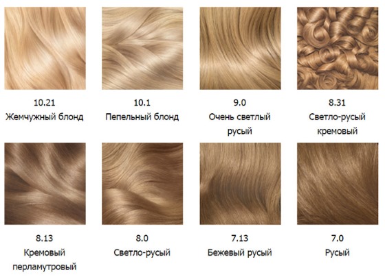 Světlá blond barva vlasů. Barevné palety, foto: jasan, zlatý, béžový, perleť