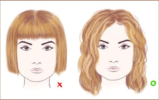 Dívky s krátkým účesem pro kulatý obličej, s dlouhými ofinami, pro kudrnaté vlasy. Účesy pro mladé