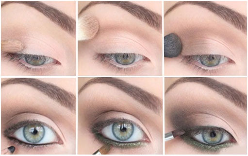 Schönes Make-up für grüne Augen. Fotoabend, Smokey Ice, Alltag