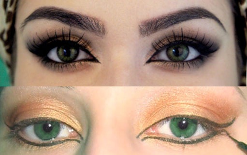 Krásný make-up pro zelené oči. Fotografický večer, Smokey Ice, každodenní den
