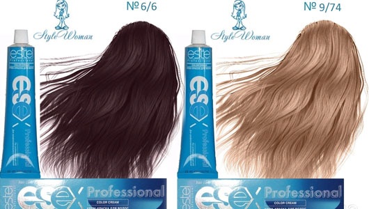 „Estel Professional“ dažų paletė. Katalogas, maketas, atspalvių numeriai su pavadinimu. „Estelle“ profesionali pilkšvoms, brunetėms, blondinėms