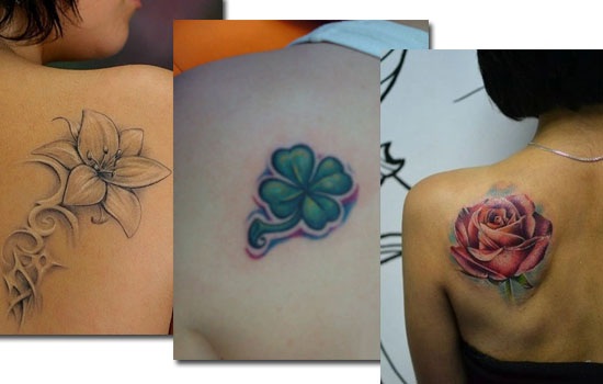 Tetovaže na lopatici za djevojčice. Fotografije, ideje, skice, natpisi s prijevodom, ptice, cvijeće, uzorci, hijeroglifi
