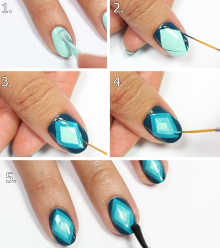 Manicure z geometrycznym wzorem. Zdjęcie na krótkie, długie paznokcie. Trendy w modzie