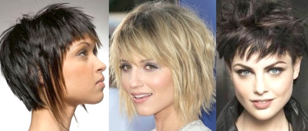 Cắt tóc rách thời trang dành cho tóc ngắn có và không có tóc mái. Mặt trước và mặt sau. Một bức ảnh