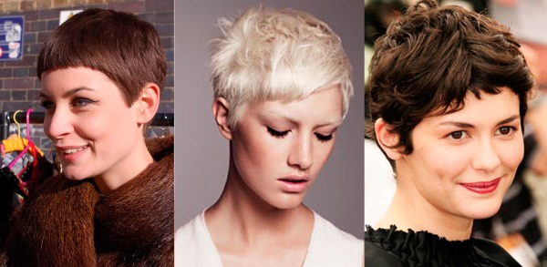 Pixie kirpimas trumpiems plaukams. Nuotraukos priekiniai ir galiniai vaizdai: blondinės, brunetės, rudaplaukės, šviesiaplaukės