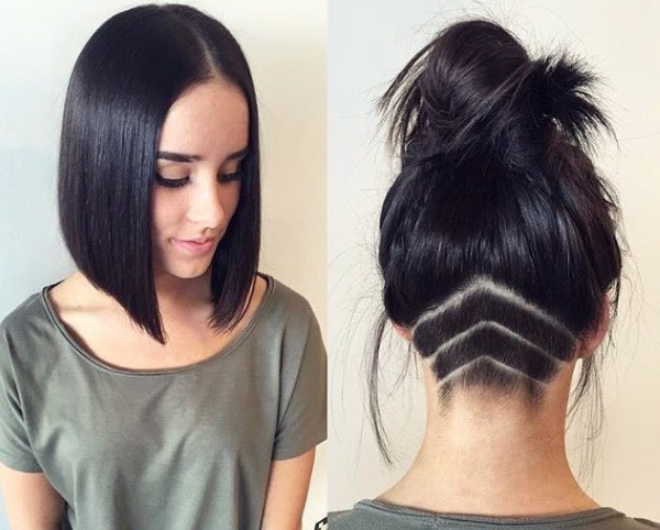Potongan rambut dengan pelipis yang dicukur untuk wanita untuk rambut pendek, sederhana dan panjang
