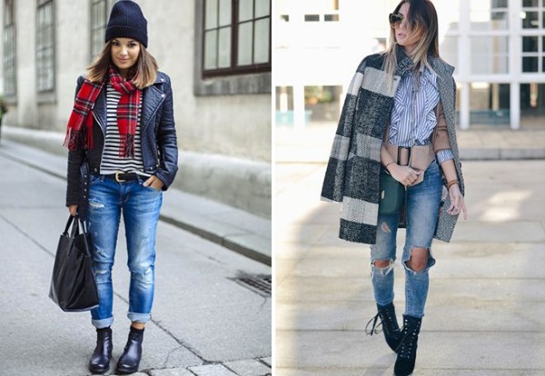 Wie man Stiefel mit Jeans für Frauen trägt. Fotos von modischen Bildern