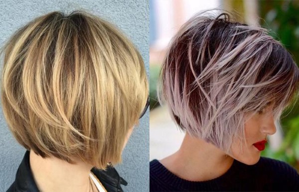 Asymmetrische Haarschnitte für mittleres Haar für Frauen. Foto von wem passt, Vorder- und Rückansichten