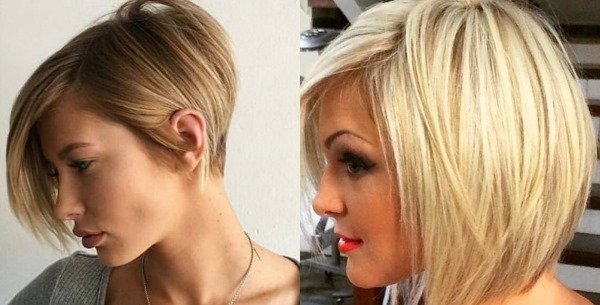 Asymmetrische Haarschnitte für mittleres Haar für Frauen. Foto von wem passt, Vorder- und Rückansichten