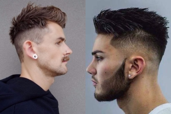 Fryzury dla średnich włosów dla mężczyzn z cofającą się linią włosów, wysokim czołem, stylowe. Zdjęcie