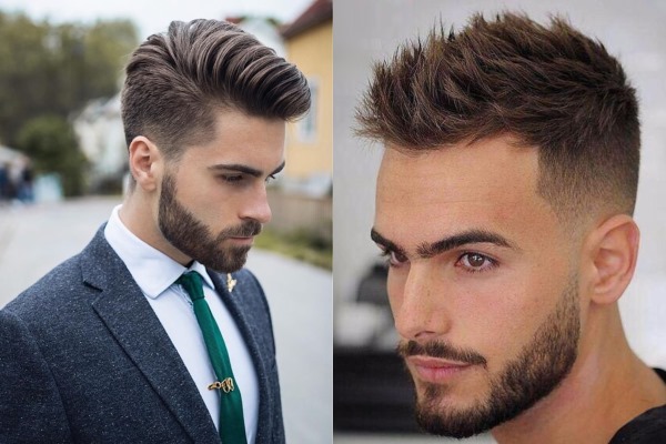 Šukuosenos vidutiniams plaukams vyrams su tolstančia plaukų linija, aukšta kakta, stilingos. Nuotrauka