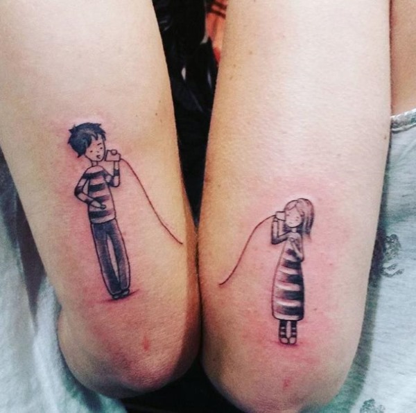 Tatuatges aparellats per a dos amants, per a amigues, germanes. Petits esbossos, idees de lletres