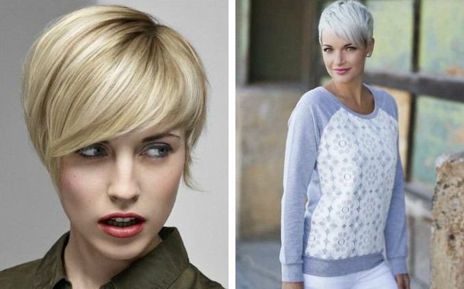 Fashionabla frisyrer med lugg för kort hår för kvinnor. Foton, alternativ