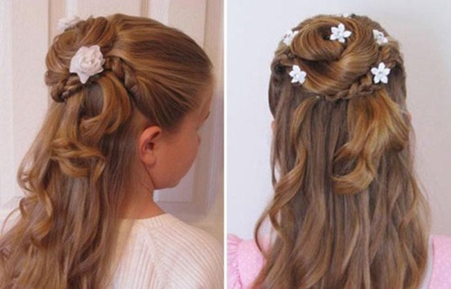 Prekrasne frizure s kovrčama za srednju kosu, pletenice, šiške za djevojčice. Fotografija kako to učiniti sami