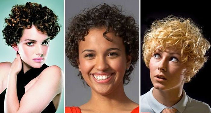Lyhyet hiustenleikkaukset kiharaisille naisille, jotka eivät vaadi muotoilua. Valokuva
