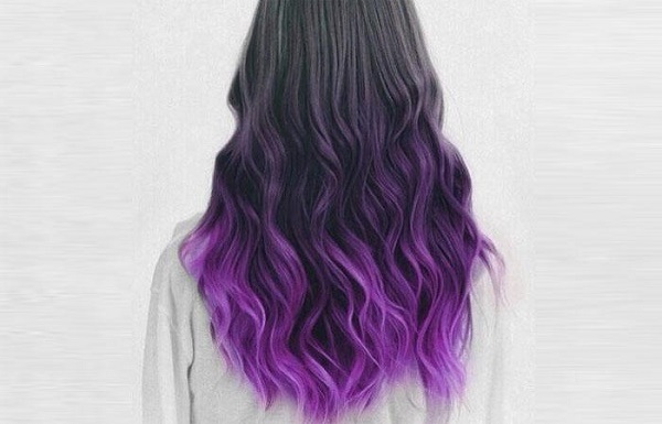 Violetinės sruogos ant tamsių ilgų, trumpų, vidutinių plaukų. Kaip padaryti dažymą, nuotrauka