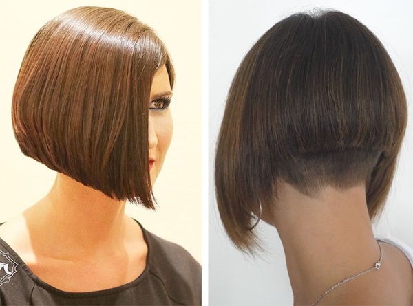 Kare dla średnich włosów z grzywką. Zdjęcie z efektem bobu, z boku, modne fryzury