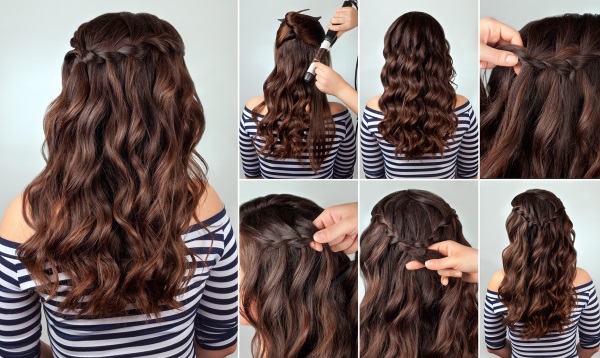 Hairfall Waterfall pro dlouhé, střední a krátké vlasy. Jak udělat krok za krokem s fotografií