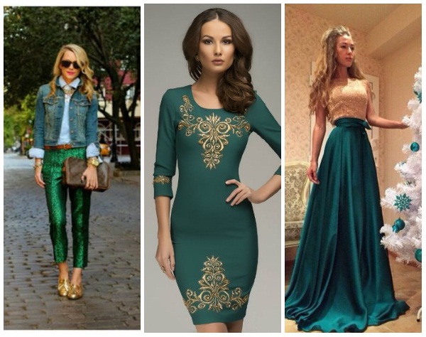 Kombinace zelené s jinými barvami v oblečení. Odstíny, barva, fotografie